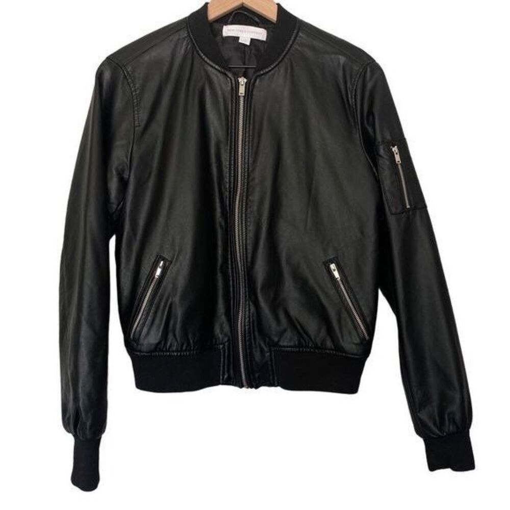 New York & Company Medium Black Faux Leather Moto Jacket Motorcycle Zip Up Coat